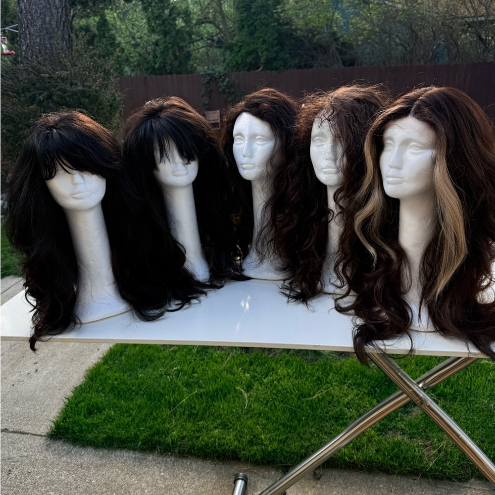 Mixed Used Lot of 5 Women’s Long Wavy Dark Brown Wigs